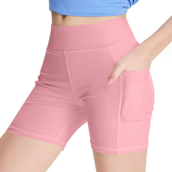 UQJfacai Girls Athletic Shorts with Pocekts Kids Workout High Waisted Volleyball Shorts Yoga Dance Gymnastics Shorts 4-15 Years