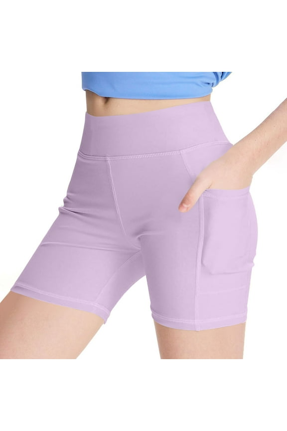 Girls Athletic Shorts with Pocekts Kids Workout High Waisted Volleyball Shorts Yoga Dance Gymnastics Shorts 4-15 Years