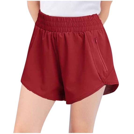 UQJfacai Girls Athletic Shorts with Zipper Pockets High Waisted Running Shorts Soccer Gym Sports Active Short for Kids 3-13 Years