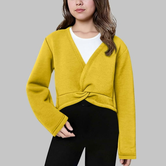 UQJfacai Girls Ballet Wrap Top Fleece V-Neck Ballerina Sweater Fall Winter Cotton Long Sleeve Dance Shrug Cardigan 4-13 Years