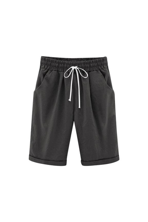 Girls Bermuda Shorts Cotton Linen Summer Casual Shorts Kids Knee Length Drawstring Elastic Waist Pants with Pockets 3-13 Years