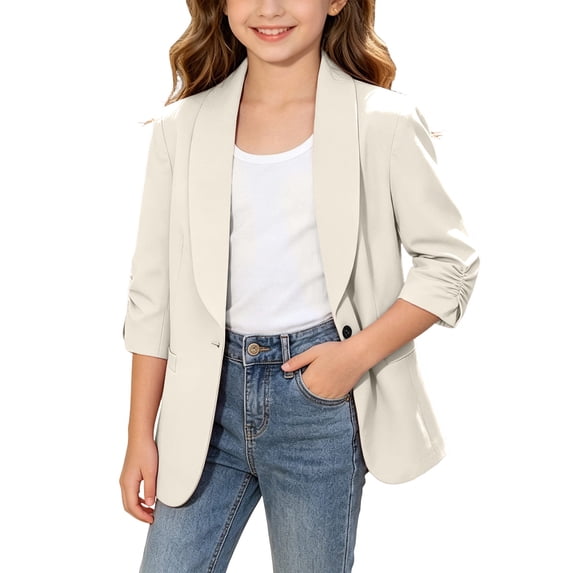UQJfacai Girls Blazer Jacket Teen Suit Kids Long Sleeve Shawl Collar One Button Graduation Formal Blazers Pockets 4-15 Years