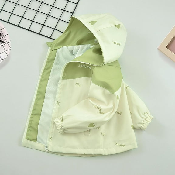 UQJfacai Girls Boys Rain Jacket Zip Up Jackets Tddler Kids Cute Heart Printed Long Sleeve Windbreaker Coats Fall Lightweight Hooded Outerwear with Pockets 3-15 Years