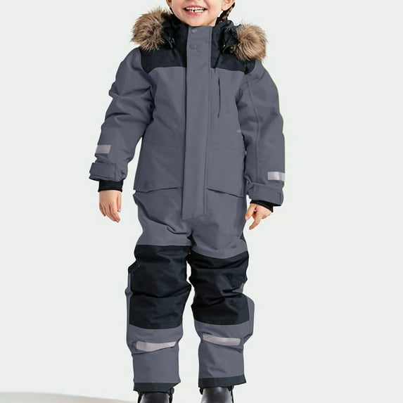 UQJfacai Girls Boys Snow Suits Kids One Piece Snowsuits Waterproof Windproof Jumpsuits Winter Outdoor Overalls Snowboarding Ski Suits