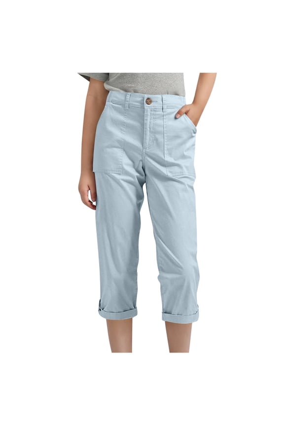 Girls Capri Pants Kids Skinny Twill Stretch Capris Cropped Pants Workout Lounge Casual Chino Pants with Pockets 4-15 Years