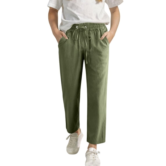 UQJfacai Girls Casual Cotton Linen Pants Lightweight Summer Loose Fit Elastic Waist Pants Kids Solid Lounge Long Trousers 4-14 Years