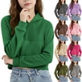 thumbnail image 1 of UQJfacai Girls Cropped Hoodie Y2k Fleece Pullover Sweatshirts with Pocket Kids Fall Winter Casual Long Sleeve Crop Tops 4-12 Years, 1 of 8