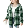 thumbnail image 1 of UQJfacai Girls Cute Flannel Plaid Button Down Top Kids Fall Winter Long Sleeve Hooded Jacket Casual Outerwear Coat 4-15 Years, 1 of 2