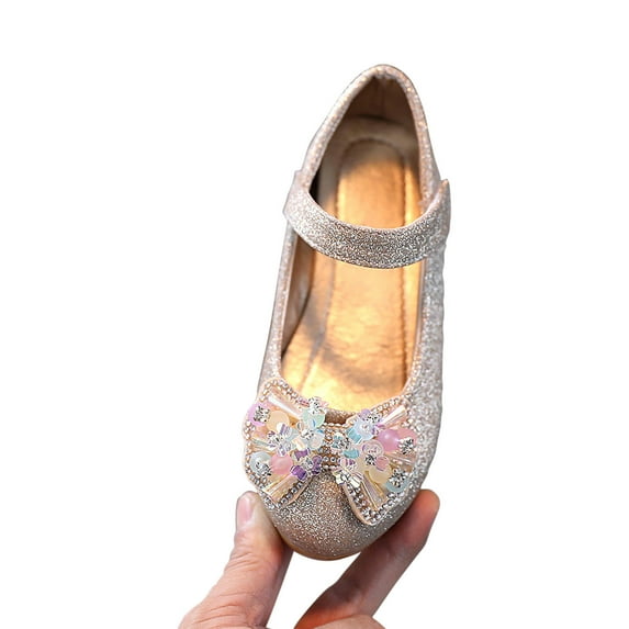 UQJfacai Girls Dress Shoes Glitter Princess Shoe Flower Mary Jane Low Heels Party Wedding Prom Footwear for Toddler Kids