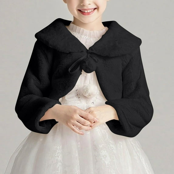 UQJfacai Girls Faux Furs Bolero Dress Coat Jacket Princess Shawl Shrug Bridesmaid Tippet Cape Cardigan for Wedding Party 1-16 Years