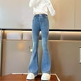 thumbnail image 1 of UQJfacai Girls Flare Jeans Teen Bell Bottom Denim Pants Kids Flared Cute Bootcut High Elastic Waist Trousers with Pockets 5-15 Years, 1 of 5