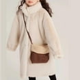 thumbnail image 1 of UQJfacai Girls Fleece Jacket Faux Fur Long Trench Coat Fuzzy Plush Winter Warm Stand Collar Overcoat Outerwear with Pockets 6-16 Years, 1 of 9