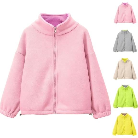 UQJfacai Girls Fleece Jacket Kids Boys Zip Up Stand Collar Sherpa Coat Fall Winter Fuzzy Soft Warm Casual Outerwear 3-12 Years