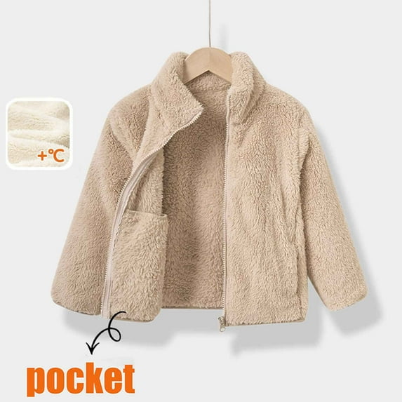 UQJfacai Girls Fleece Jacket Kids Zip Up Stand Collar Sherpa Coat with Pockets Fall Winter Soft Warm Fuzzy Plush Outerwear 1-11 Years