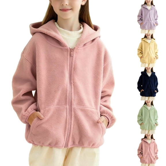UQJfacai Girls Fleece Jackets Kids Soft Sherpa Zip Up Hoodie Fall Winter Oversized Casual Outerwear Coat with Pockets 5-15 years