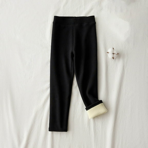 UQJfacai Girls Fleece Lined Leggings Elastic Waist Bottoms Pants Kids Cotton Soft Fall Winter Warm Strechy Athletic Yoga Pants 3-13 Years