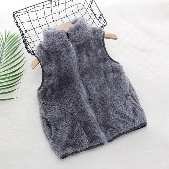 UQJfacai Girls Fuzzy Fleece Vest Toddler Sherpa Zip Up Sleeveless Fall Jackets Kids Stand Collar Winter Coats with Pockets 1-8 Years