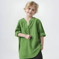 thumbnail image 1 of UQJfacai Girls Linen Shirts Oversized Roll Up Long Sleeve Henley Blouses Summer Beach Casual Button V Neck Cotton Tops 3-12 Years, 1 of 8