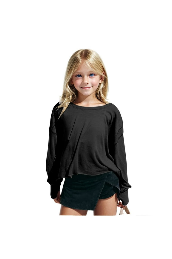 Girls Long Sleeve Shirts Cute Fashion Gym Yoga Crop Tops Preppy Summer Spring Casual Trendy Teen Girl Clothes 4-14 Years