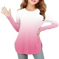 thumbnail image 1 of UQJfacai Girls Long Sleeve Shirts Kids Gradient Graphic Crewneck Tops Fall Curve Hem Side Slit Casual Cute Blouses Tee 3-12 Years, 1 of 7