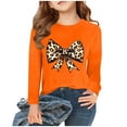thumbnail image 1 of UQJfacai Girls Long Sleeve Shirts Kids Leopard Print Bow Graphic Tees Casual Fall Tunic Tops Fashion Crewneck Cute Blouses 2-15 Years, 1 of 4
