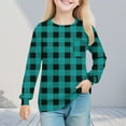 thumbnail image 1 of UQJfacai Girls Long Sleeve Shirts Kids Plaid Graphic Crewneck Pullover Tops Fall Casual Cute Blouses Tee with Pocket 5-14 Years, 1 of 7