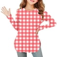 thumbnail image 1 of UQJfacai Girls Long Sleeve Shirts Kids Plaid Graphic Crewneck Tops Fall Curve Hem Side Slit Casual Cute Blouses Tee 3-12 Years, 1 of 6