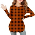 thumbnail image 1 of UQJfacai Girls Long Sleeve Shirts Kids Plaid Graphic Crewneck Tops Fall Curve Hem Side Slit Casual Cute Blouses Tee 3-12 Years, 1 of 6