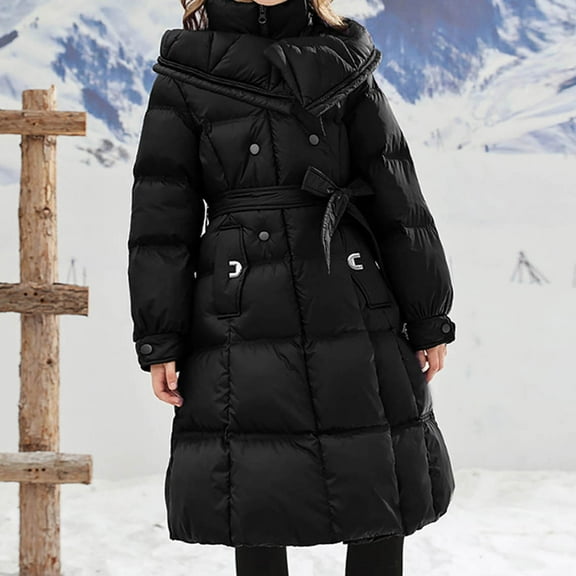 UQJfacai Girls Long Winter Coat Stand Collar Puffer Padded Quilted Jacket Kids Puffy Tie Waist Warm Down Outerwear with Pockets 5-16 Years