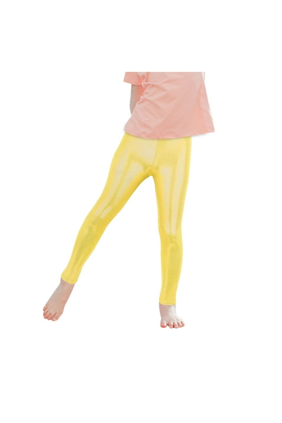 Girls Metallic Leggings High Waisted Kids Yoga Pants Stretch Shiny Running Dance Tights for Teen School Workout 4-15 Years