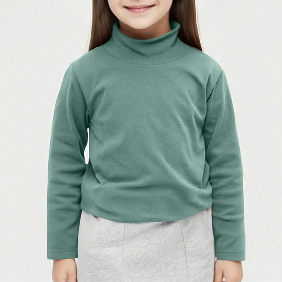 UQJfacai Girls Mock Turtleneck Shirts Soft Cotton Toddler Long Sleeve Solid Fall T-Shirt Kids Winter Warm Basic Pullover Top 1-14 Years