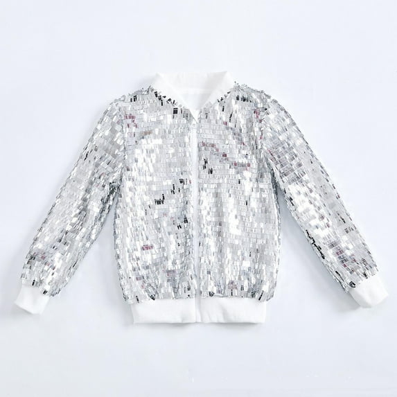 UQJfacai Girls Ombre Sequin Bomber Jacket Kids Lightweight Sparkle Long Sleeve Zipper Gradient Jackets Party Shiny Baseball Collar Outerwear