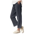thumbnail image 1 of UQJfacai Girls Pants Cotton Linen Kids Summer Casual Pants Elastic High Waist Lounge Straight Leg Trouser with Pockets 6-15 Years, 1 of 7