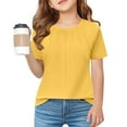 thumbnail image 1 of UQJfacai Girls Pleated T Shirts Kids Summer Casual Short Sleeve Tunic Tops Fashion Loose Fit Crewneck Basic Tees 5-14 Years, 1 of 9