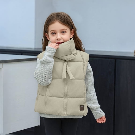 UQJfacai Girls Puffer Vest Kids Zip Up Padded Gilet Sleeveless Stand Collar Winter Warm Quilted Jackets Fashion Outerwear 4-14 Years