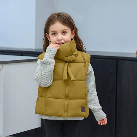 UQJfacai Girls Puffer Vest Kids Zip Up Padded Gilet Sleeveless Stand Collar Winter Warm Quilted Jackets Fashion Outerwear 4-14 Years
