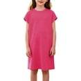 thumbnail image 1 of UQJfacai Girls Short Sleeve Dress A-Line Loose Casual Shift Swing Summer Crewneck T-Shirt Dress with Pockets 5-14 Years, 1 of 9