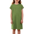 thumbnail image 1 of UQJfacai Girls Short Sleeve Dress A-Line Loose Casual Shift Swing Summer Crewneck T-Shirt Dress with Pockets 5-14 Years, 1 of 9