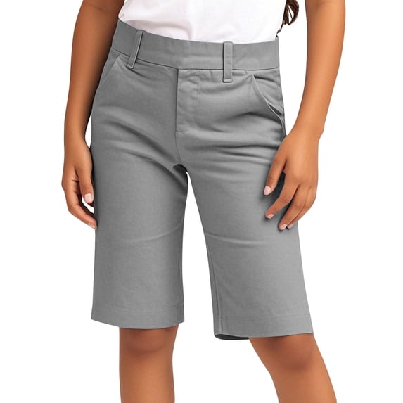 UQJfacai Girls Shorts Kids Twill Stretch Summer Knee Length Elastic Waist Wide Leg Casual School Uniform Shorts with Pockets 4-14 Years
