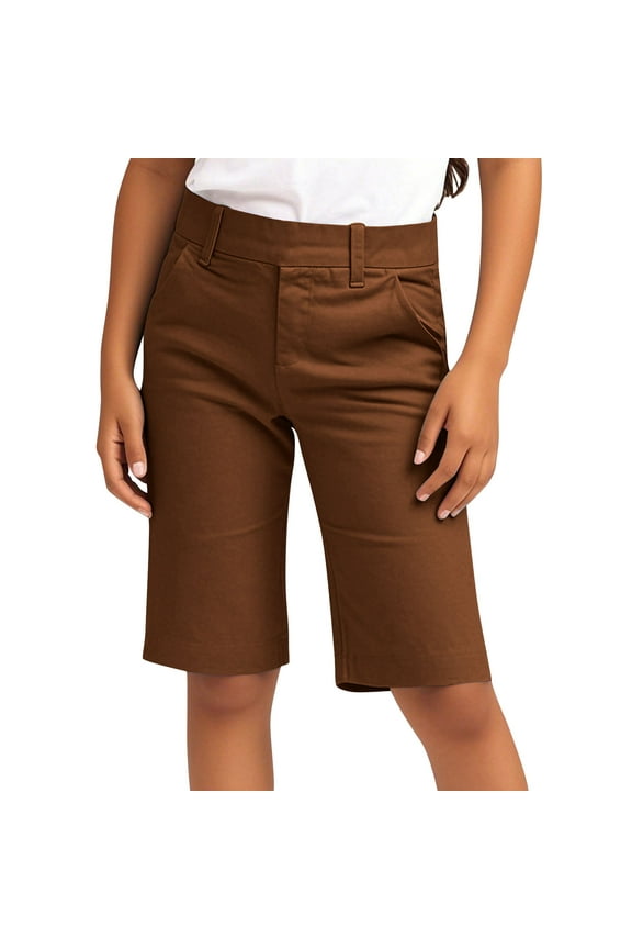 Girls Shorts Kids Twill Stretch Summer Knee Length Elastic Waist Wide Leg Casual School Uniform Shorts with Pockets 4-14 Years