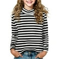 thumbnail image 1 of UQJfacai Girls Striped Long Sleeve Tee Shirts Soft Turtleneck Mock Neck Layering Pullover Casual Slim Stretchy Tops 2-15 Years, 1 of 4