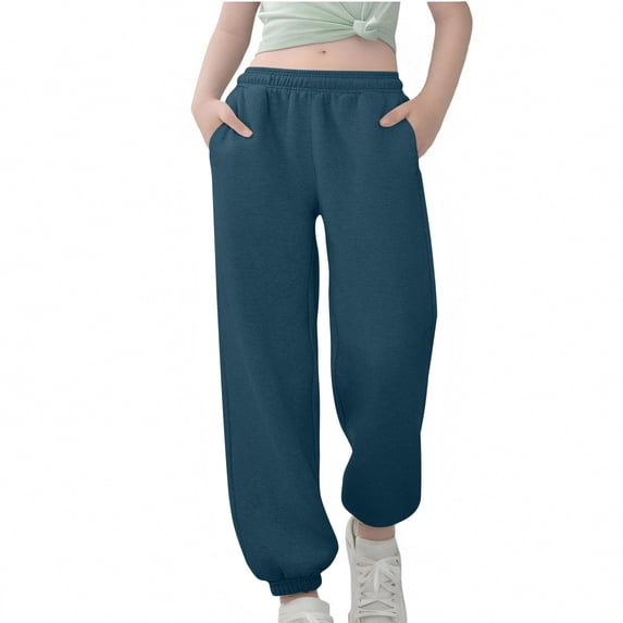 UQJfacai Girls Sweatpants Kids Elastic Waist Wide Leg Baggy Joggers Casual Athletic Pull on Sweat Pants with Pockets 3-14 Years
