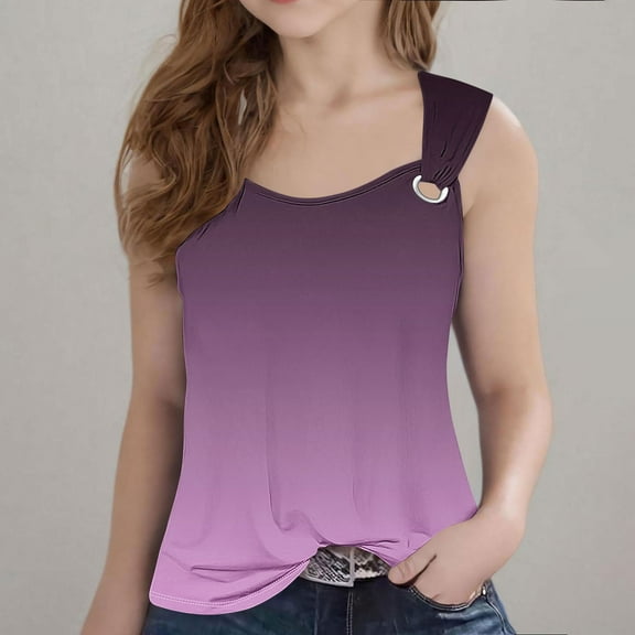 UQJfacai Girls Tank Tops Gradient Loose Fit Trendy Sleeveless Tunic Shirts O Ring Shoulder Summer Casual Beach Tanks 5-14 Years