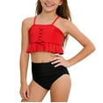 thumbnail image 1 of UQJfacai Girls Two Piece Swimsuit Adjustable Straps Bikini Set High Waisted Bathing Suits Ruffle Laceup Front Swimwear 3-14 Years, 1 of 6