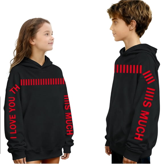 UQJfacai Girls Valentines Hoodie Kids Boys Letter Graphic Long Sleeve Hooded Sweatshirts Casual Fleece Pullover Tops 3-14 Years