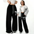 thumbnail image 1 of UQJfacai Girls Wide Leg Sweatpants Bow Printed Drawstring Elastic High Waist Baggy Pants Fall Winter Lounge Pants with Pockets 5-15 Years, 1 of 8