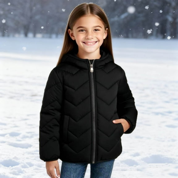 UQJfacai Girls Winter Coat Kids Hooded Puffer Jacket Boys Thick Warm Solid Padded Quilted Jackets with Zipper Pockets 1-13 Years
