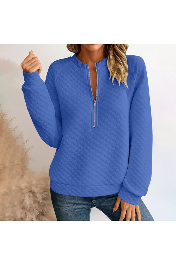 Half Zip Pullover Women Textured Mock Neck Sweatshirt Crewneck Long Sleeve Shirts Casual Raglan Loose Fit Fall Tops