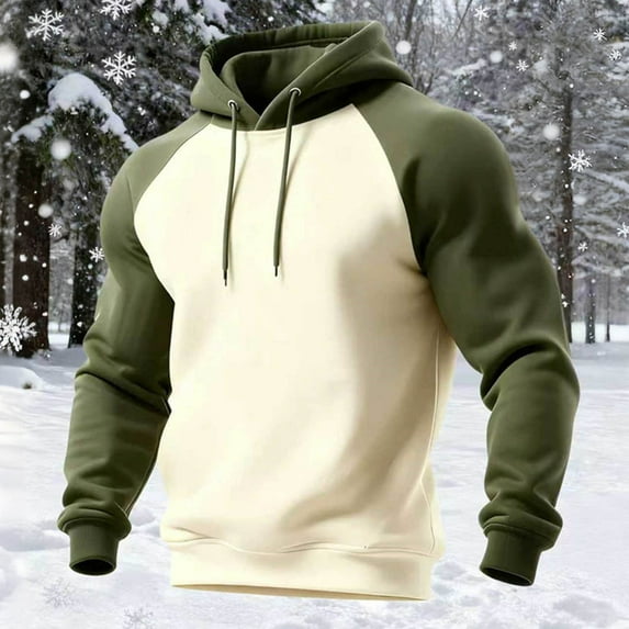 UQJfacai Hoodie for Men Patchwork Fleece Hooded Sweatshirts Color Block Raglan Long Sleeve Fall Winter Casual Fashion Pullover Tops