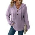 thumbnail image 1 of UQJfacai Hoodies for Women Ribbed Knit Long Sleeve Tops Fall Loose Casual Button Down V NeckDrawstring Hooded Pullover Sweatshirts, 1 of 6